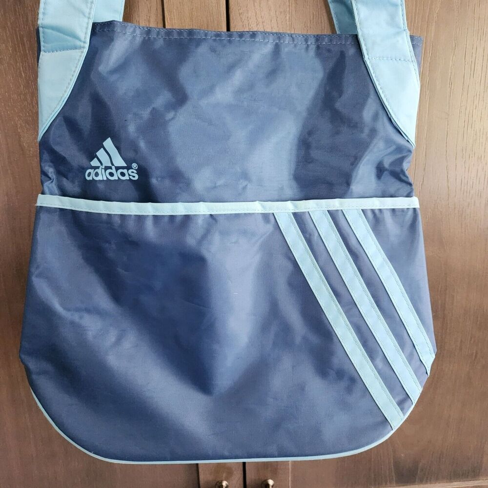 Adidas Blue Nylon Tote Shoulder‎ Gym Light Travel 3 Stripe Logo Bag Rare HTF